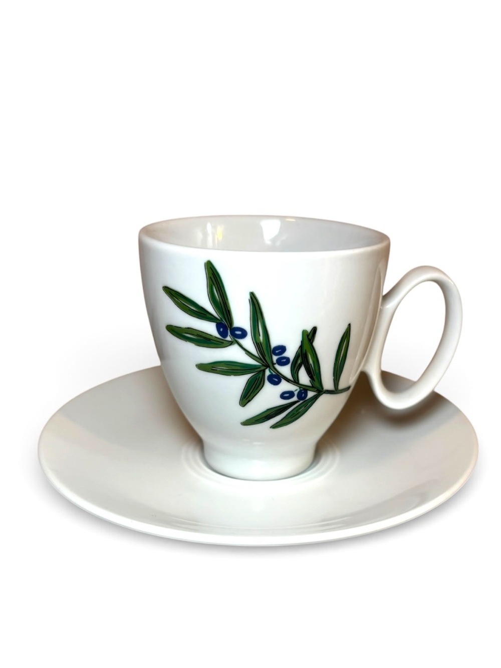 Guy Degrenne Ouliveiro Espresso Cup Saucer Set French Porcelain Olive Branch